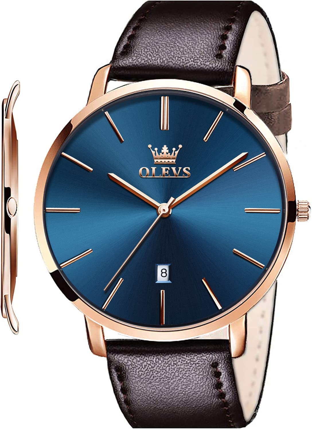 OLEVS Mens Wrist Watches Ultra Thin 6.5mm Minimalist Business Dress Waterproof &
