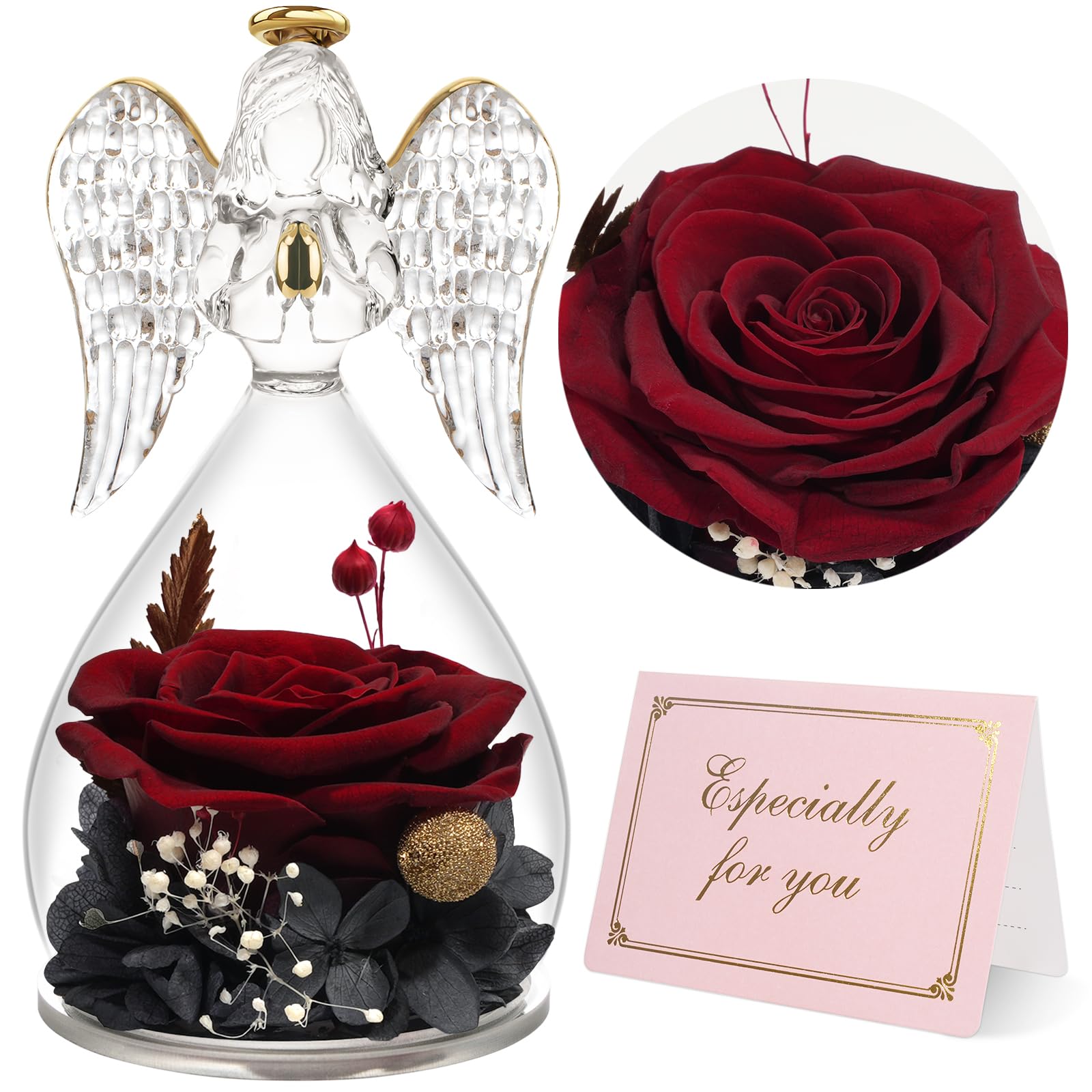 Yamonic Preserved Real Rose Gifts for Women, Eternal Rose in Glass Angel