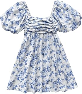Floerns Women's Floral Dress Puff Sleeve Square Neck Mini Dresses