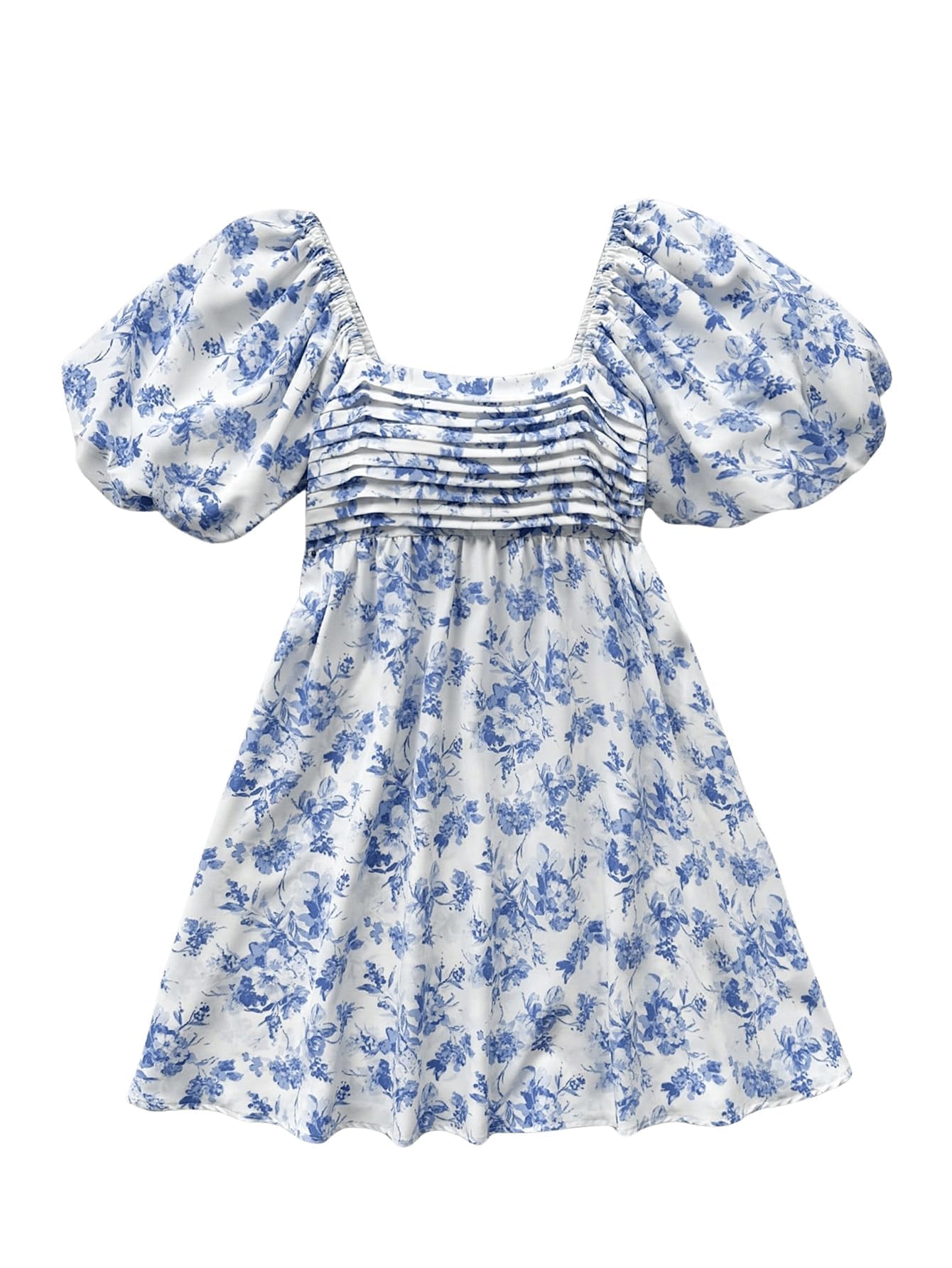 Floerns Women's Floral Dress Puff Sleeve Square Neck Mini Dresses