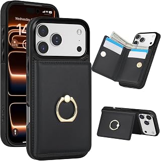 LOHASIC for iPhone 17 Pro Case Wallet, Ring Holder, Card Holder, Black