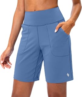 SANTINY Bermuda Shorts for Women with Pockets Athletic Workout Shorts