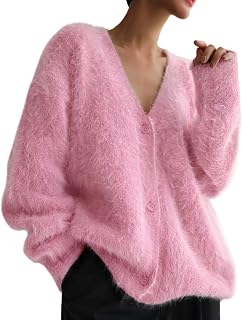 Yimoon Fuzzy Cardigan Sweater for Women V Neck Long Sleeve Button Down Loose Fuzzy Knit Sweater 2025