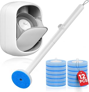 Disposable Toilet Brush with Holder, Toilet Wand Kit with 12 Disposable Refill Heads, Hygienic Toilet Cleaning Brush for Bathroom, Toilet Bowl Cleaner Brush & Storage Caddy