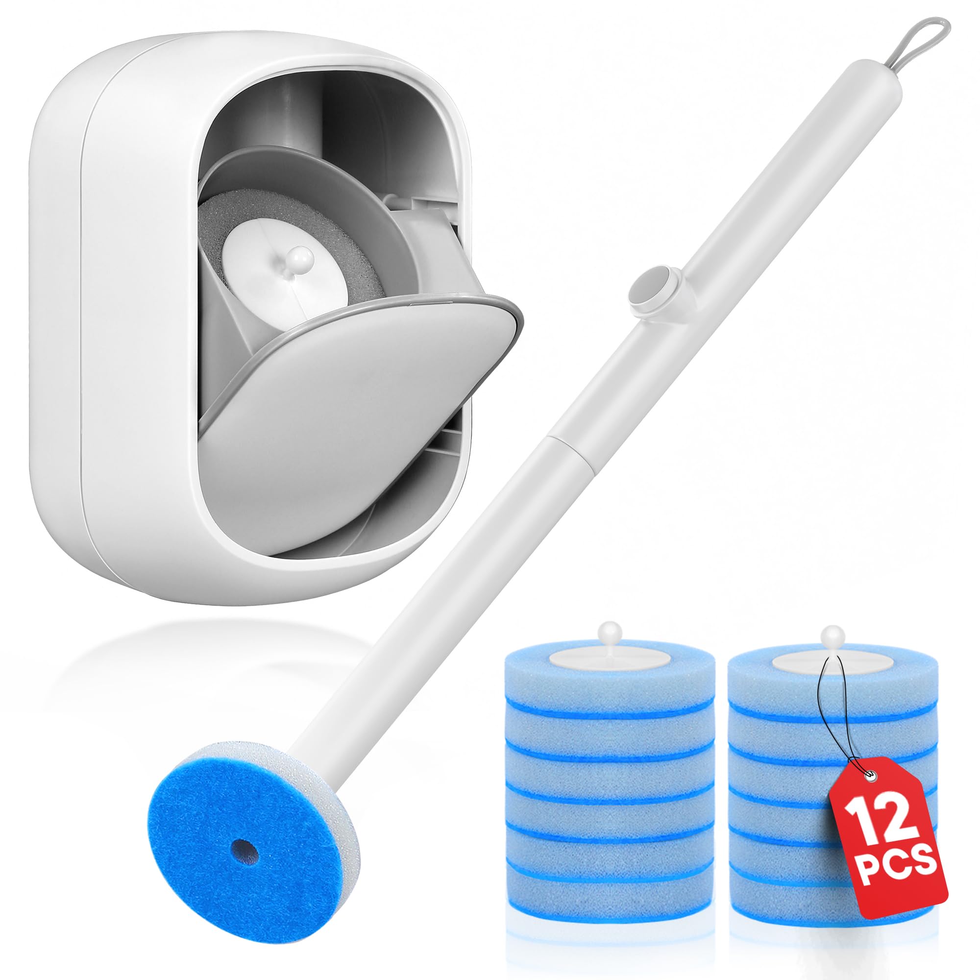 Disposable Toilet Brush with Holder, Toilet Wand Kit with 12 Disposable Refill H