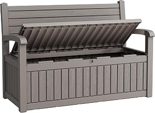 WTFGO 120 Gallon Outside Outdoor Storage Bench, Outdoor Storage Box, Grey | Waterproof Outdoor Deck Box for Patio Pool and Cushions Garden Tools, Package Delivery Boxes for Outside