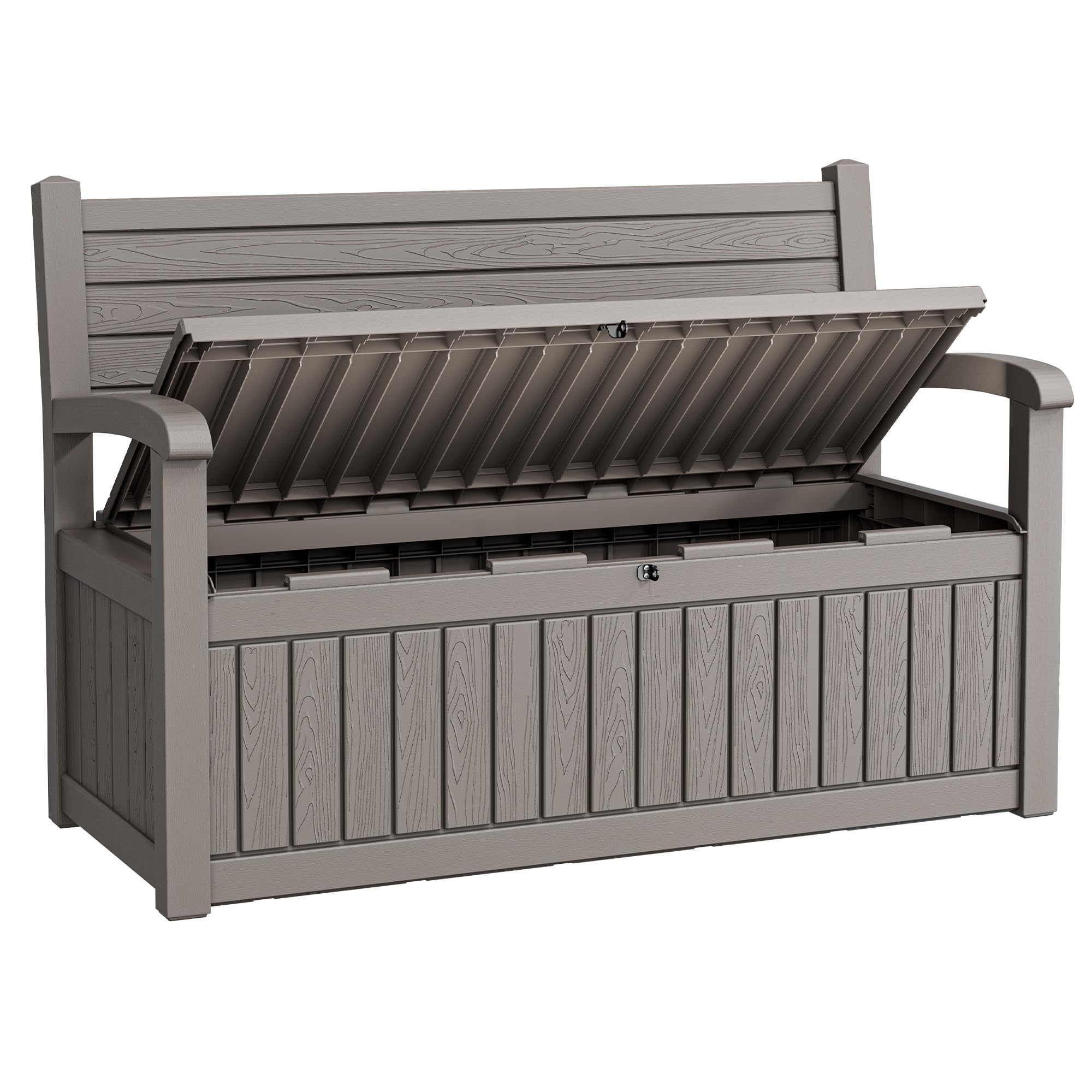 WTFGO 120 Gallon Outside Outdoor Storage Bench, Outdoor Storage Box, Grey | Wate