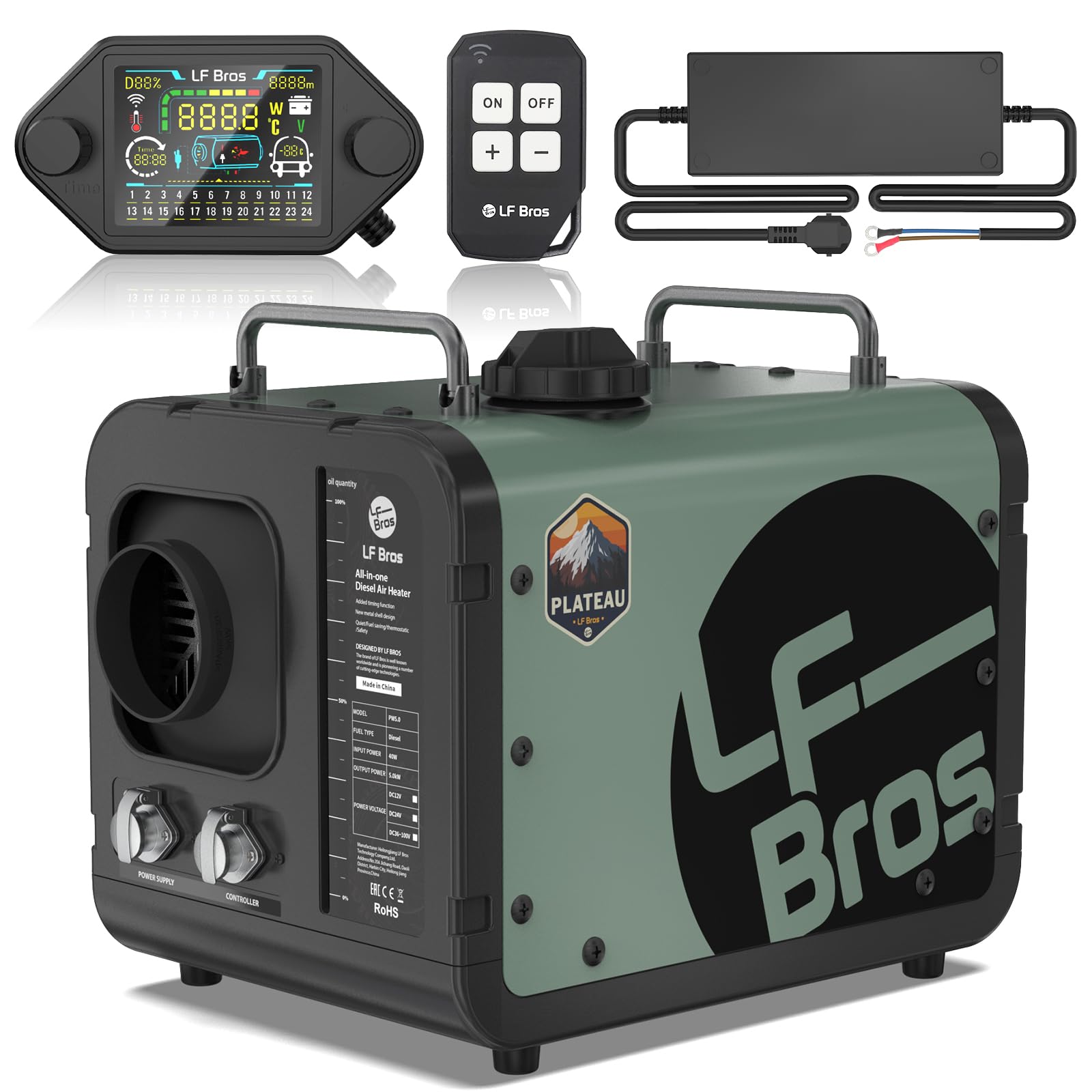 LF Bros 5KW Diesel Heater, 12V/110V High Altitude Heater with Timer | High Altit