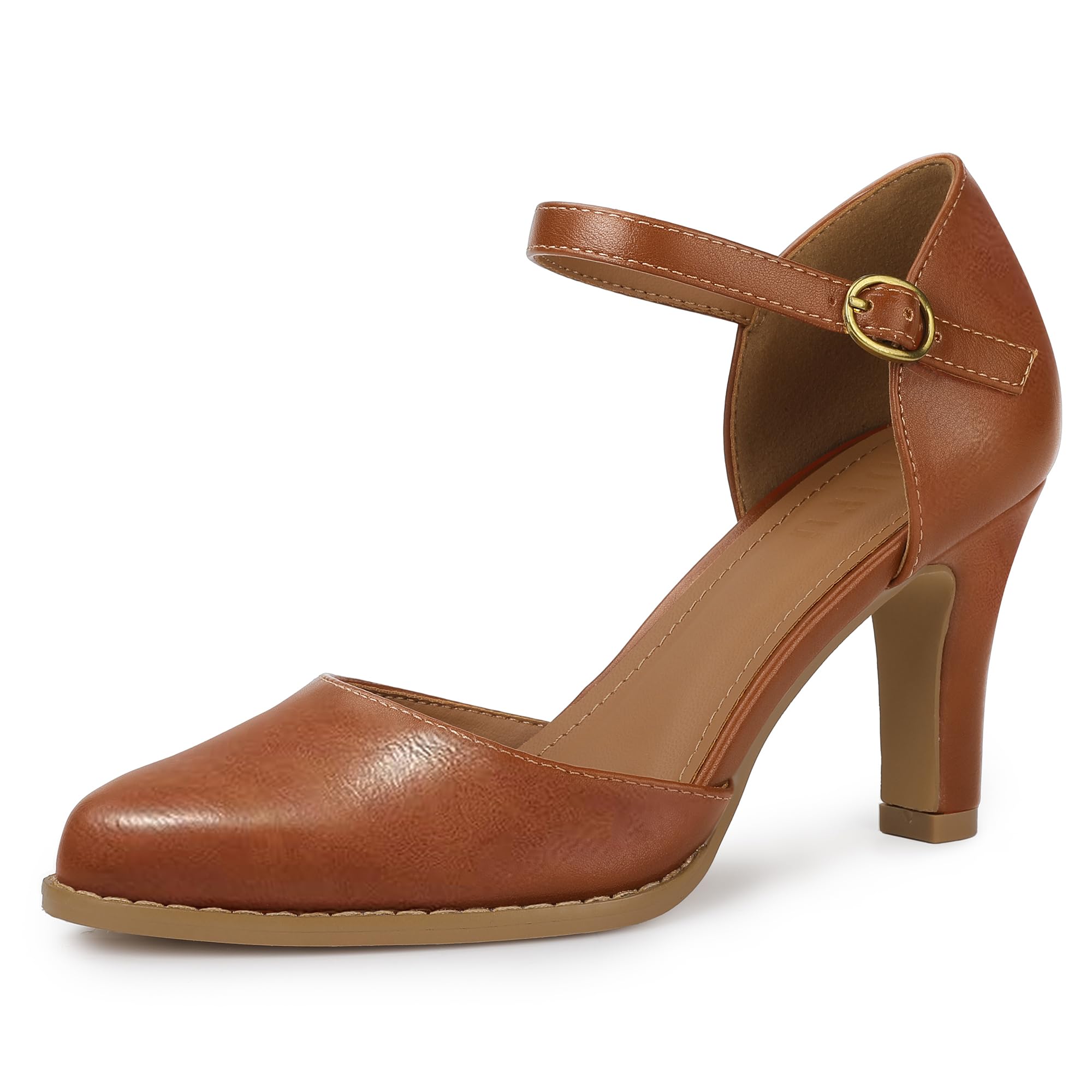 IDIFU IN3 Closed Toe Chunky High Heels Comfortable Dress Shoes for Women