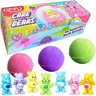 ZIMPLI 3 x Large 100g Care Bears Surprise Baff Bombz, 1 of 7 Toys to Collect, One per Bath Bomb, Collectable Toy Figures for Boys & Girls, Birthday Gifts, Bath Toy