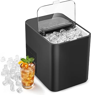 Simzlife Ice Maker Countertop, 26.5 lbs/Day, 8 Bullet Fast Ice in 6 Mins | Portable Ice Machine, 45 dB Quiet, Self-Cleaning, 1.3L Tank, L/M Ice Sizes with Ice Scoop and Basket for Kitchen Office Home