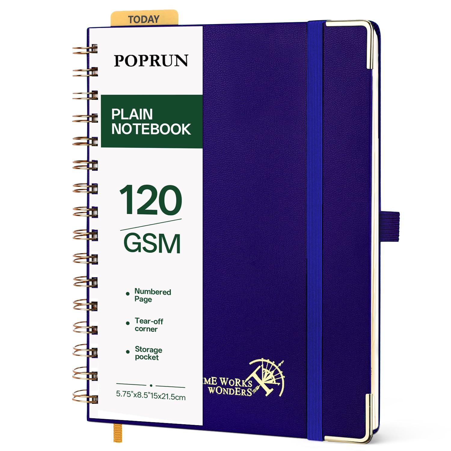 POPRUN White Spiral Notebook, A5 Hardcover, 141 Numbered Pages and 8 Detachable 