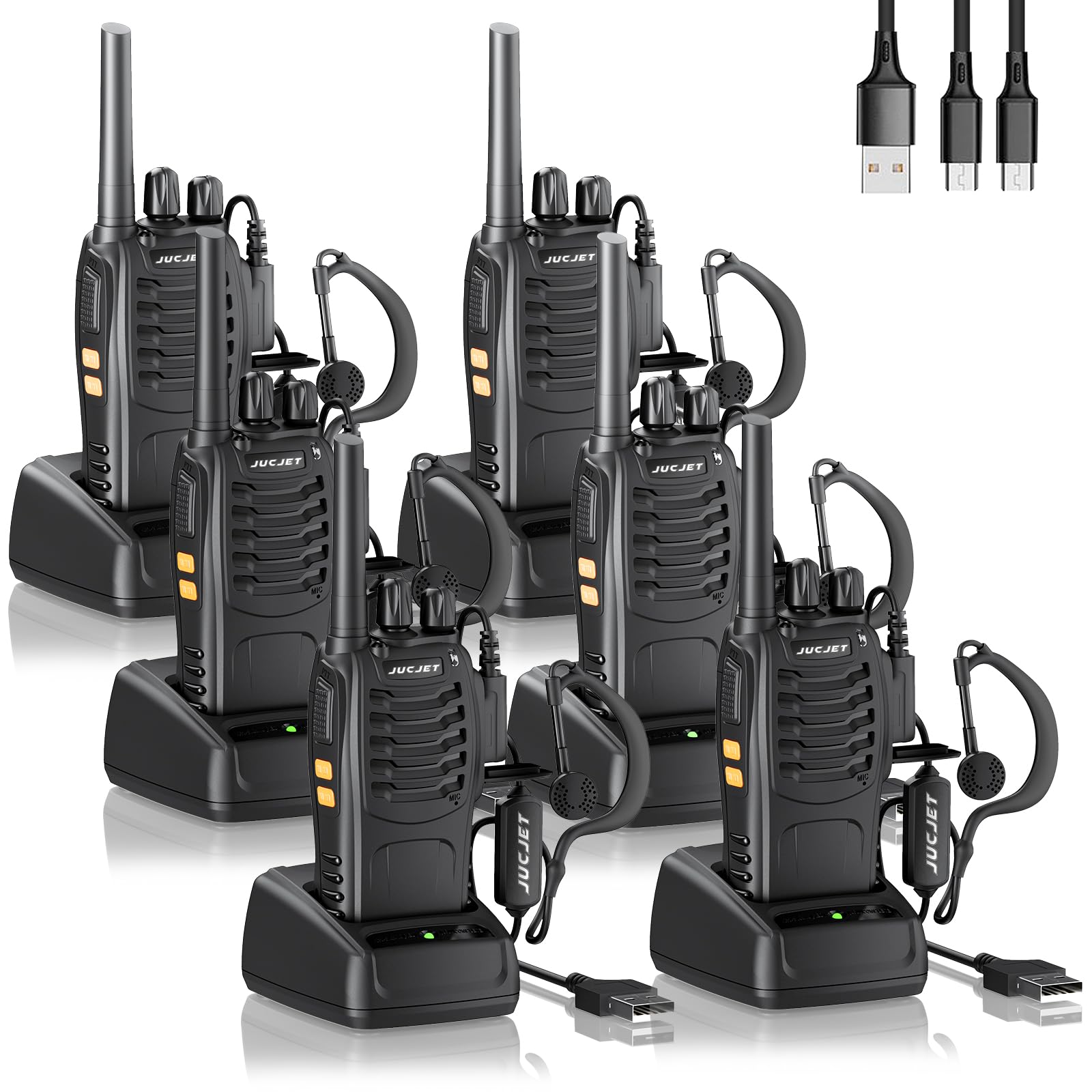 JUCJET BF-88E Walkie Talkies PMR446, Rechargeable with Earpieces, 6 Pack | Licen