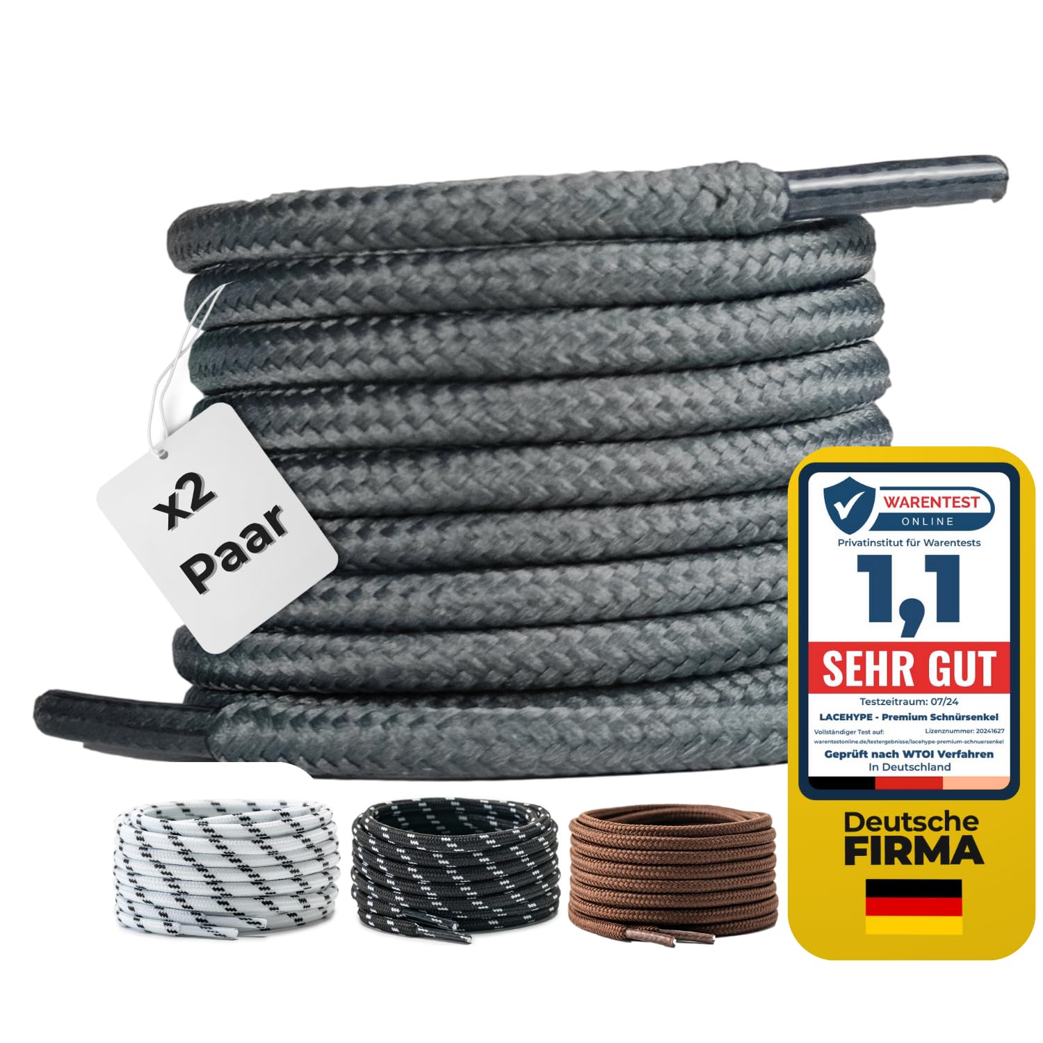 LaceHype 2 Paar Premium Schnürsenkel rund 4,5 mm Schühbänder aus Polyester