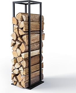 VOUNOT® Vertical Firewood Log Rack, Metal Log Store, Compact & Stable Firewood Log Holder for Indoor and Outdoor, 33 x 33 x 112 cm, Black