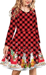 Arshiner Girls Long Sleeve Stretchy A line Twirly Skater School Party Dress