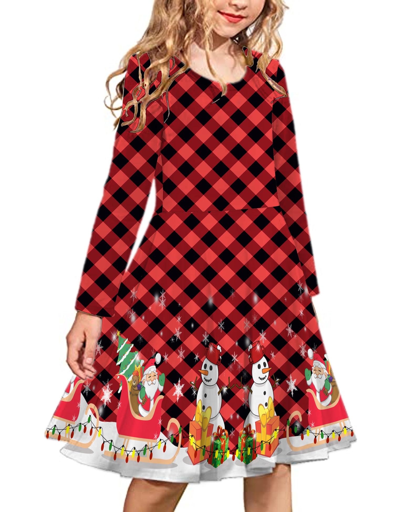 Arshiner Girls Long Sleeve Stretchy A line Twirly Skater School Party Dress