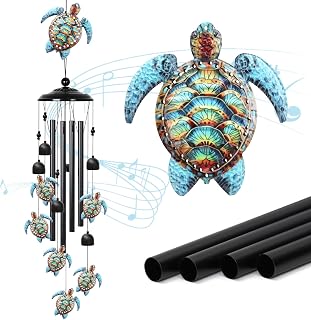 Sea Turtle Wind Chimes Outdoor Decorative Turtles Design Gifts for Women | UXORSN Wind Chime with 4 Aluminum Tubes 36" Hanging Wind Chime for Outside with Ring Home Decor for Garden Patio Yard Window