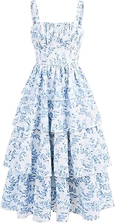 Verdusa Girl's Floral Layered Long Dress Tiered Sleeveless Tank Dress Summer Vacation Outfits