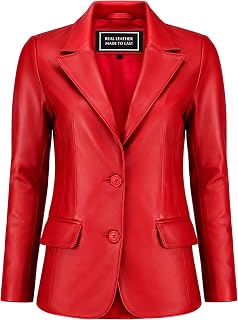 Jild Classic 2 Button Sheepskin Leather Blazer for Women Casual Coat Long Sleeve Suit Style Leather Jacket for Women