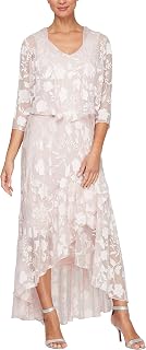 Alex Evenings Womens Sleeveless Printed Chiffon Midi Spring/Summer Mother of The Bride Dress with Jacket & High-Low Hemline