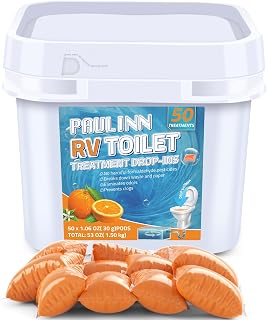 RV Toilet Treatment, 50 Packs Septic Tank Treatment Drop Ins Rv Accessories for Trailer Camper, Orange
