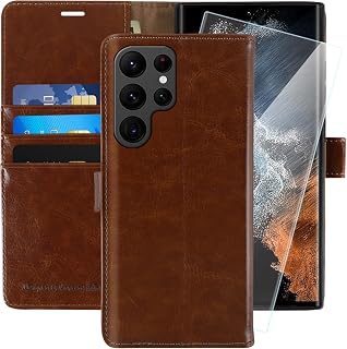 MONASAY Wallet Case for Samsung S22 Ultra with 3 Card Holders - Brown