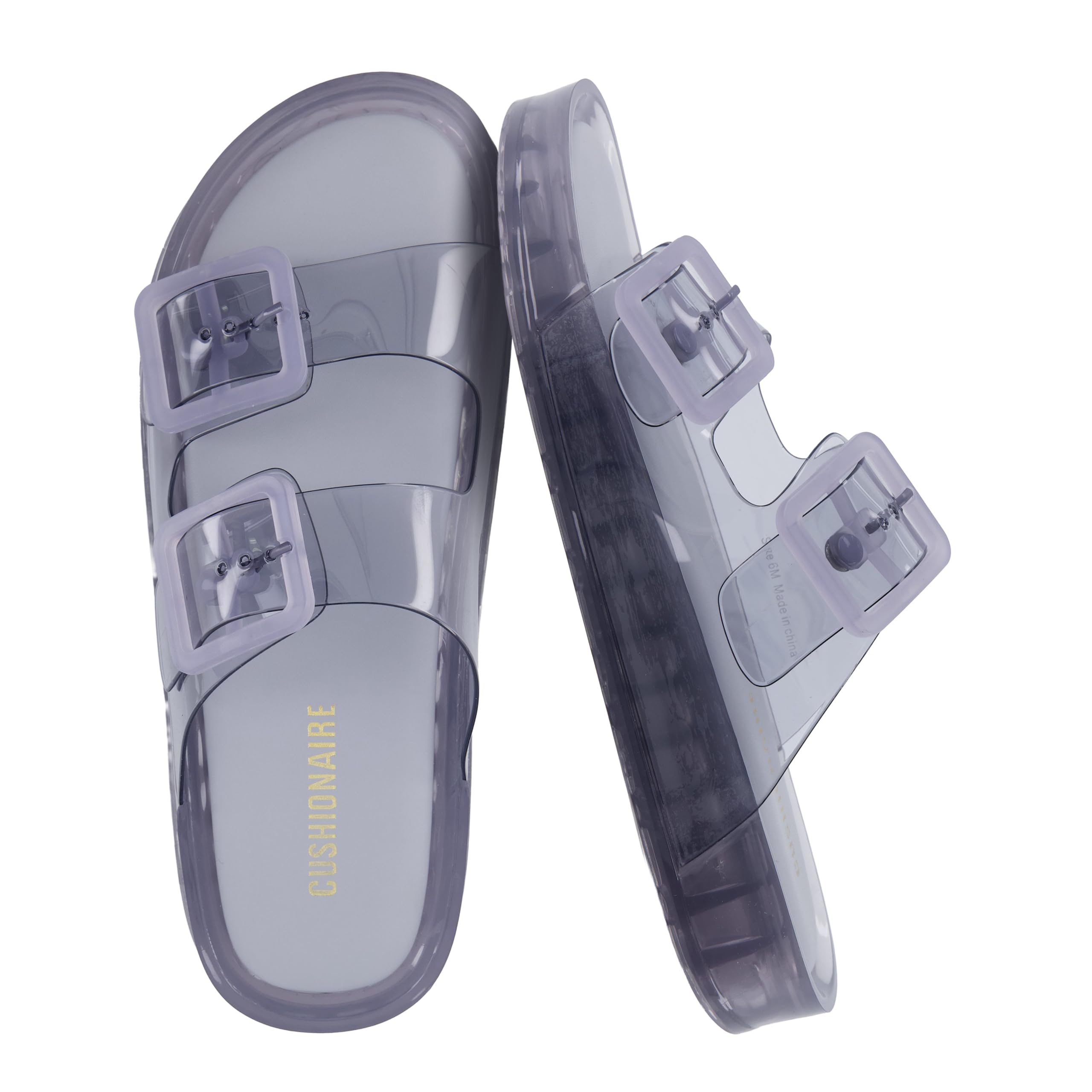 CUSHIONAIRE Pool Slippers for Women Water Resistant Double Buckle Adjustable Sli