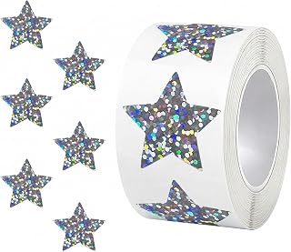 500 Silver Star Stickers 1 Inch Holographic Self Adhesive Metal Foil Stickers Sparkling Reward Stickers for Classroom Supplies, Teacher Incentives and Monitoring