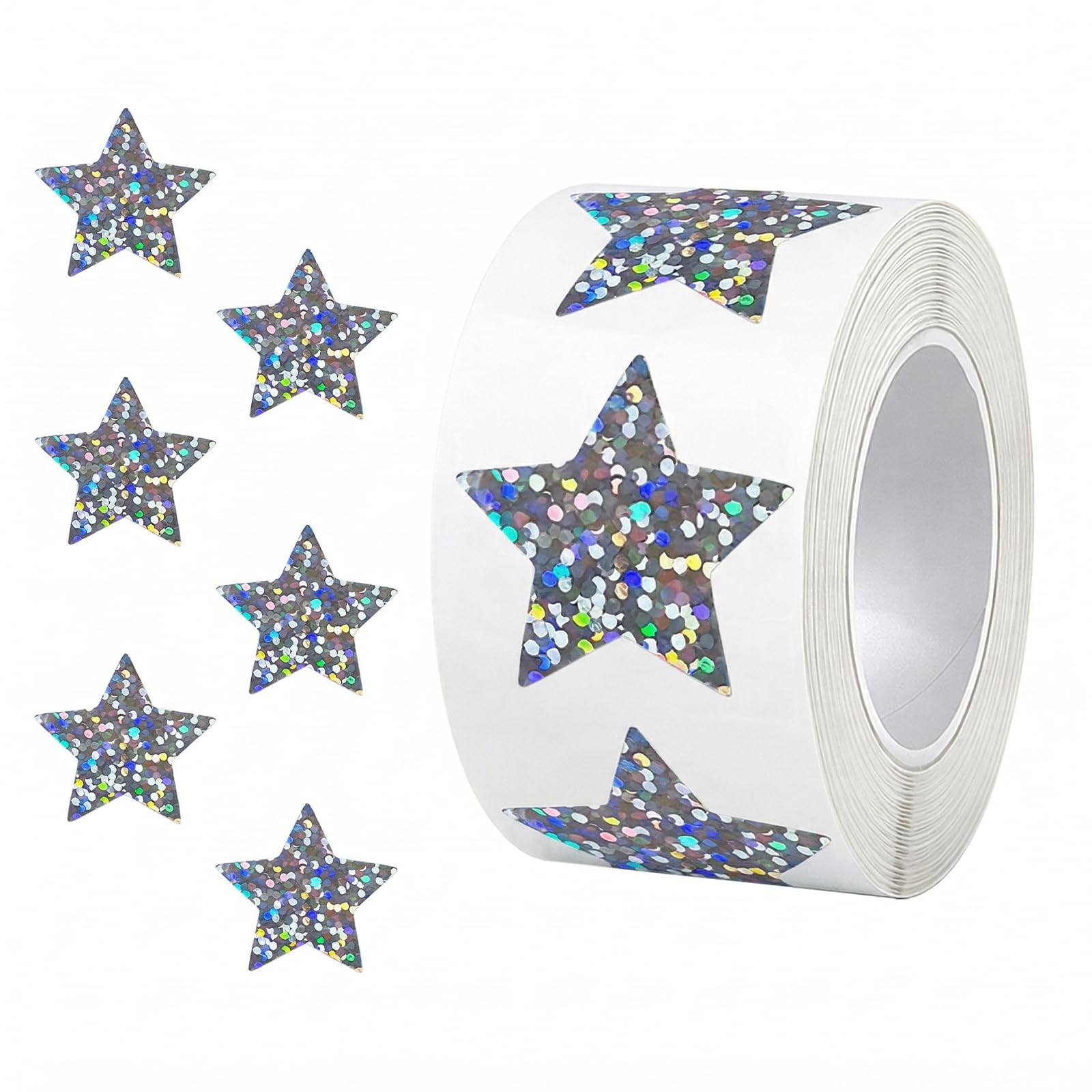 500 Silver Star Stickers 1 Inch Holographic Self Adhesive Metal Foil Stickers Sp