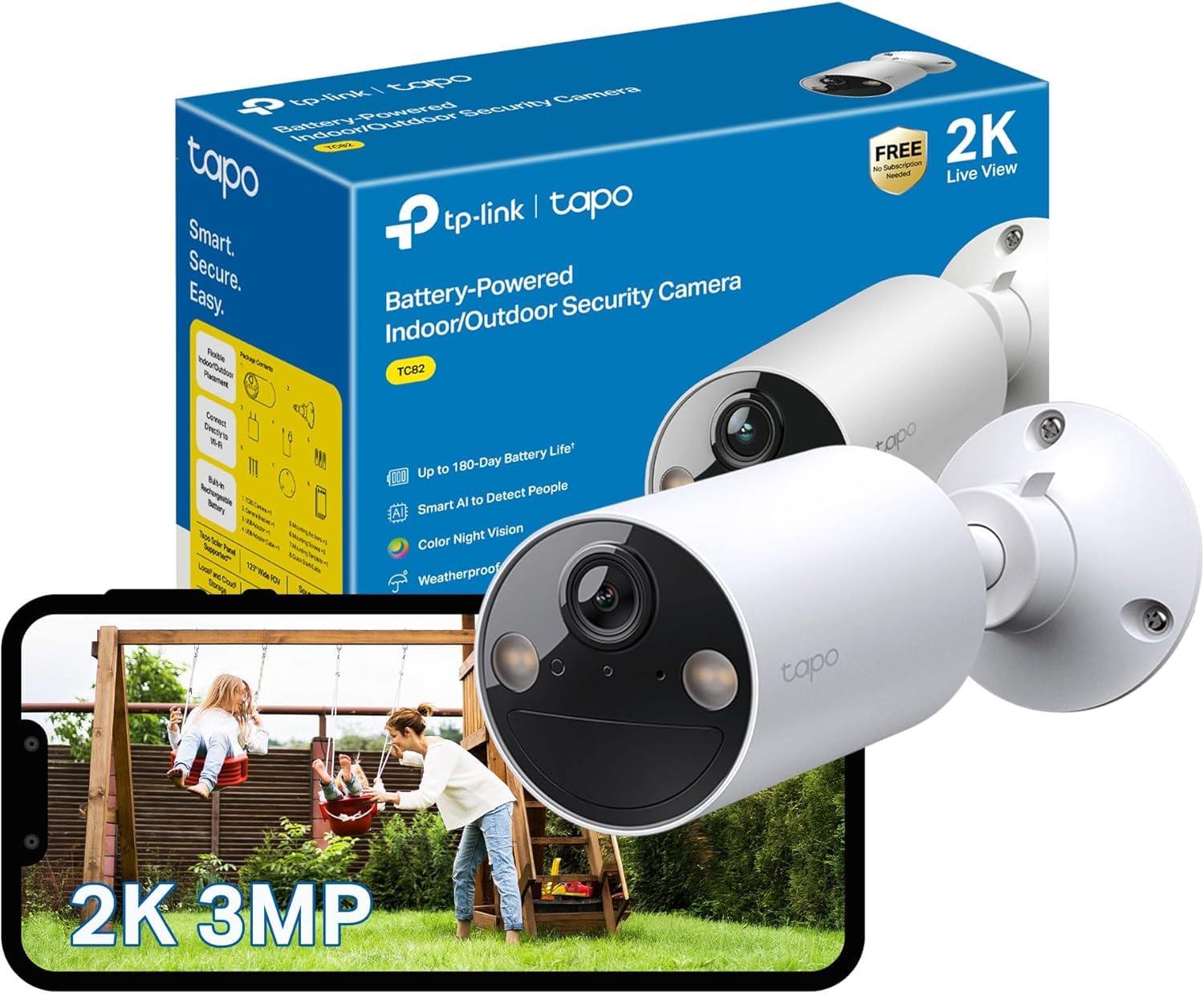 Tapo TC82 2K Battery Outdoor Security Camera Wireless | Wire-Free Indoor & Outdo