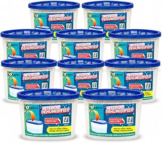 10 Pack 500ml Moisture Absorber Tubs for Damp & Condensation | Non-electric tubs help reduce damp, condensation and musty odours in wardrobes, bedrooms, caravans, offices and garages.