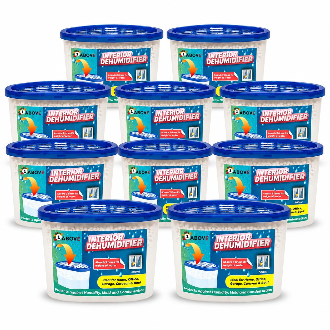 10 Pack 500ml Moisture Absorber Tubs for Damp & Condensation | Non-electric tubs