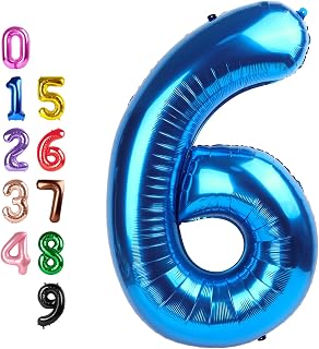 Number Balloons 6 Balloon Number Blue 40 inch for 6th Birthday Decorations | Saturated Color, Large 40 in, With Inflation Straw & Hanging Hole, Great for Men's Party, Back-To-School Season, Pool Party