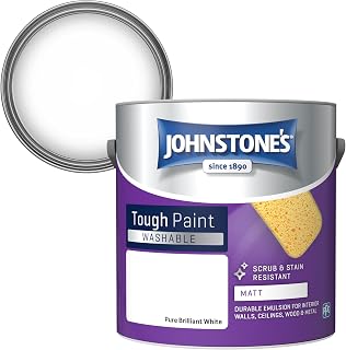 Johnstone's - Washable Matt Wall & Ceiling Paint - Brilliant White - 2.5L | Matt Finish, High Traffic Interior Walls, Scrub & Stain Resistant, Great Durability, 1-2 Hour Dry Time, 30m2 Coverage Per Tin