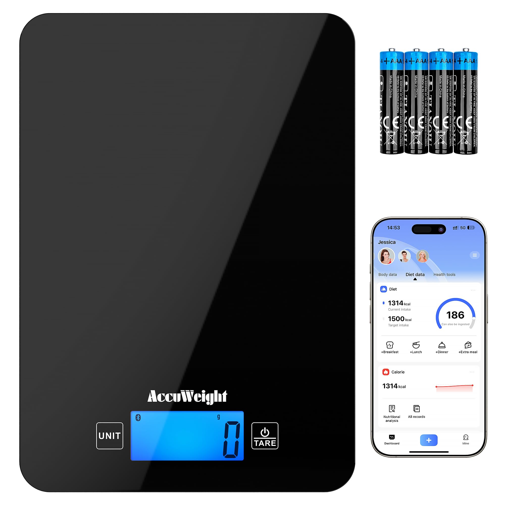 ACCUWEIGHT CK780 Bluetooth Kitchen Scales with Nutrition Calculator (Batteries i