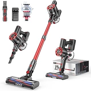Cordless Vacuum Cleaner, 80,000PRM Stick Vacuum with 2 Powerful Suction Modes, Max 40 Mins Runtime, Protable 2600mAh Vacuum Cleaner for Home (Red Grey)