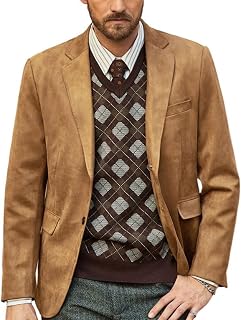 PJ PAUL JONES Mens Blazer Faux Leather Suit Jacket Casual Suede Sport Coat