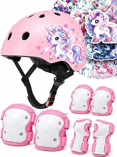 Kids Bike Helmet Set,CPSC Certified with Knee Elbow Wrist Pads Guards,Toddler Adjustable Blue Helmet for Ages 2-14 Girl Child,Sports Protective Gear Set for Bicycle Skate Scooter Rollerblading