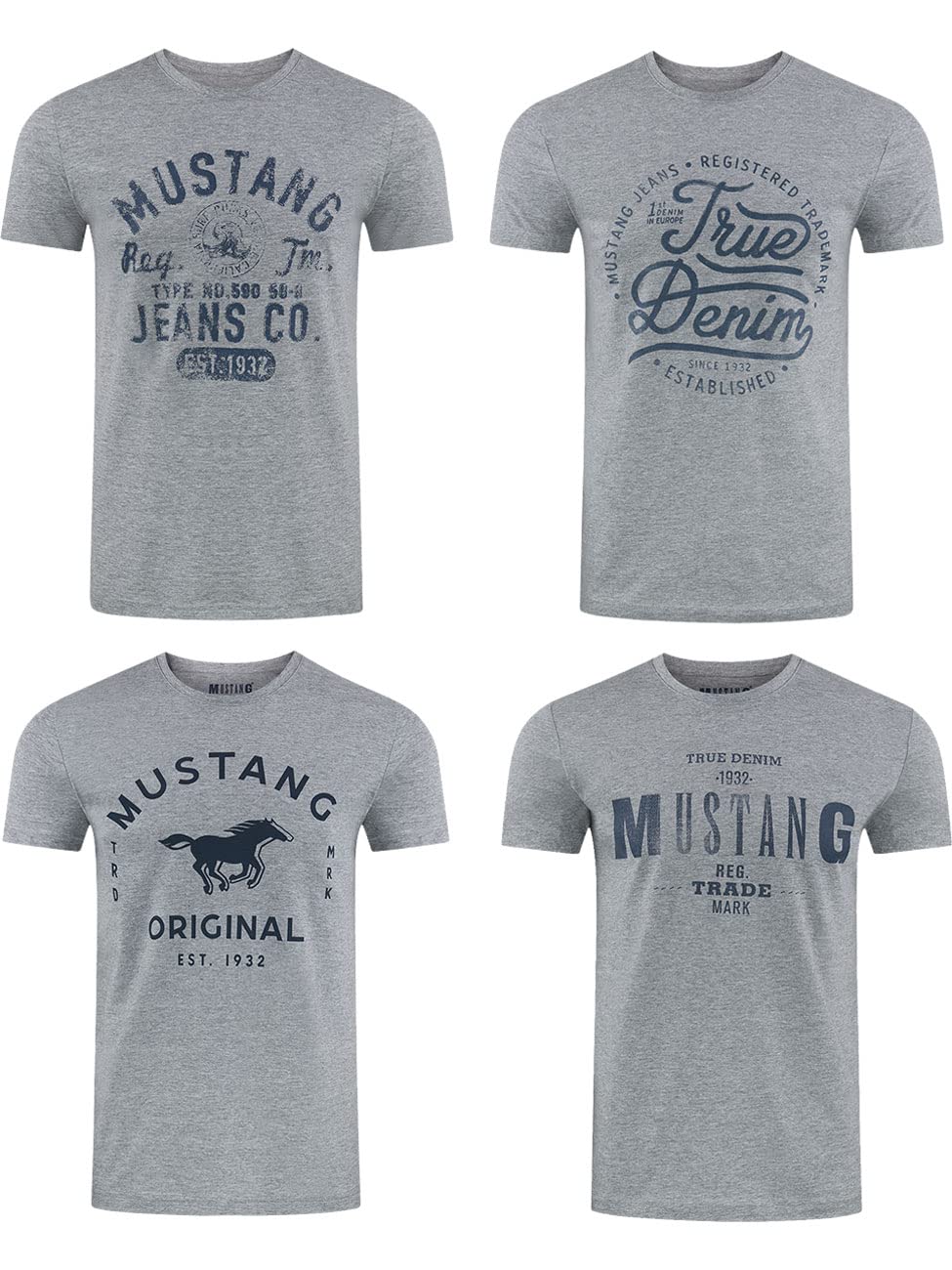 Mustang, Pack of 4 Men's T-Shirts with Front Print and Round Neck, Assorted Colo