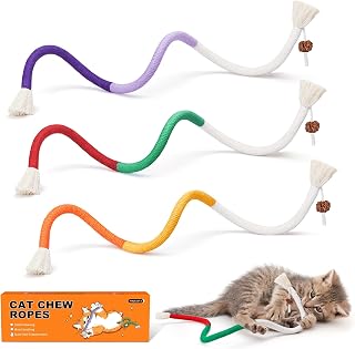 Potaroma Cat Toys Chew Ropes 3Pcs with Refillable Natural Catnip | Safe Teeth Cleaning & Teething for Indoor Kittens, Interactive Cat Nip Kitty Toys for All Breeds 19.5 Inches