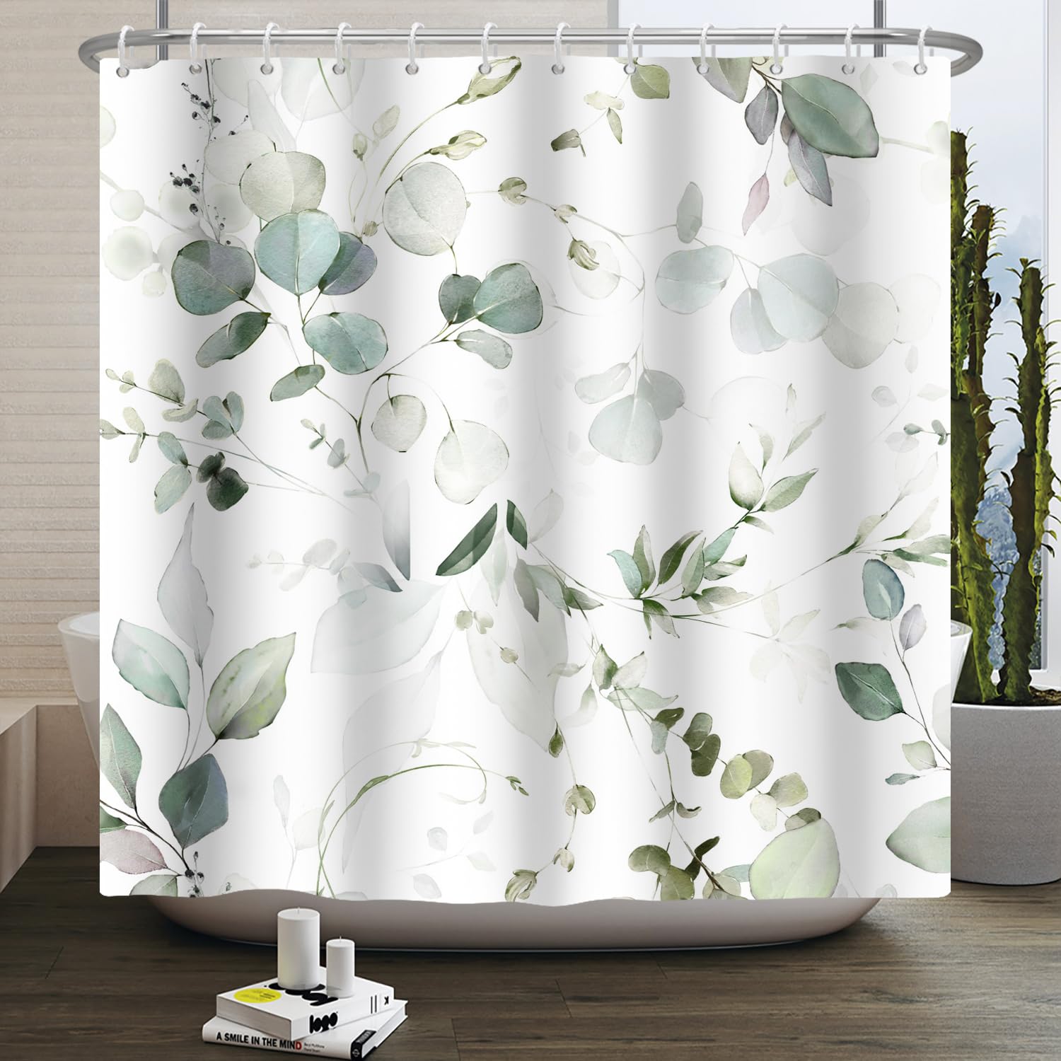 Eucalyptus Leaves Shower Curtains Sage Green Spring Botanical Plants Watercolor 