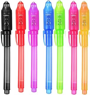 iPang UV Light Pen Set of 7, Invisible Ink Pen Maker, Kids Spy Message Pen with Built-in UV Light for Kids Party Favors Ideas Gifts and Security Marking
