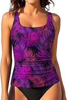 Aqua Eve Tankini Tops for Women Swim Top Only, Tummy Control Swimsuit Top No Bottom (Plus Available)