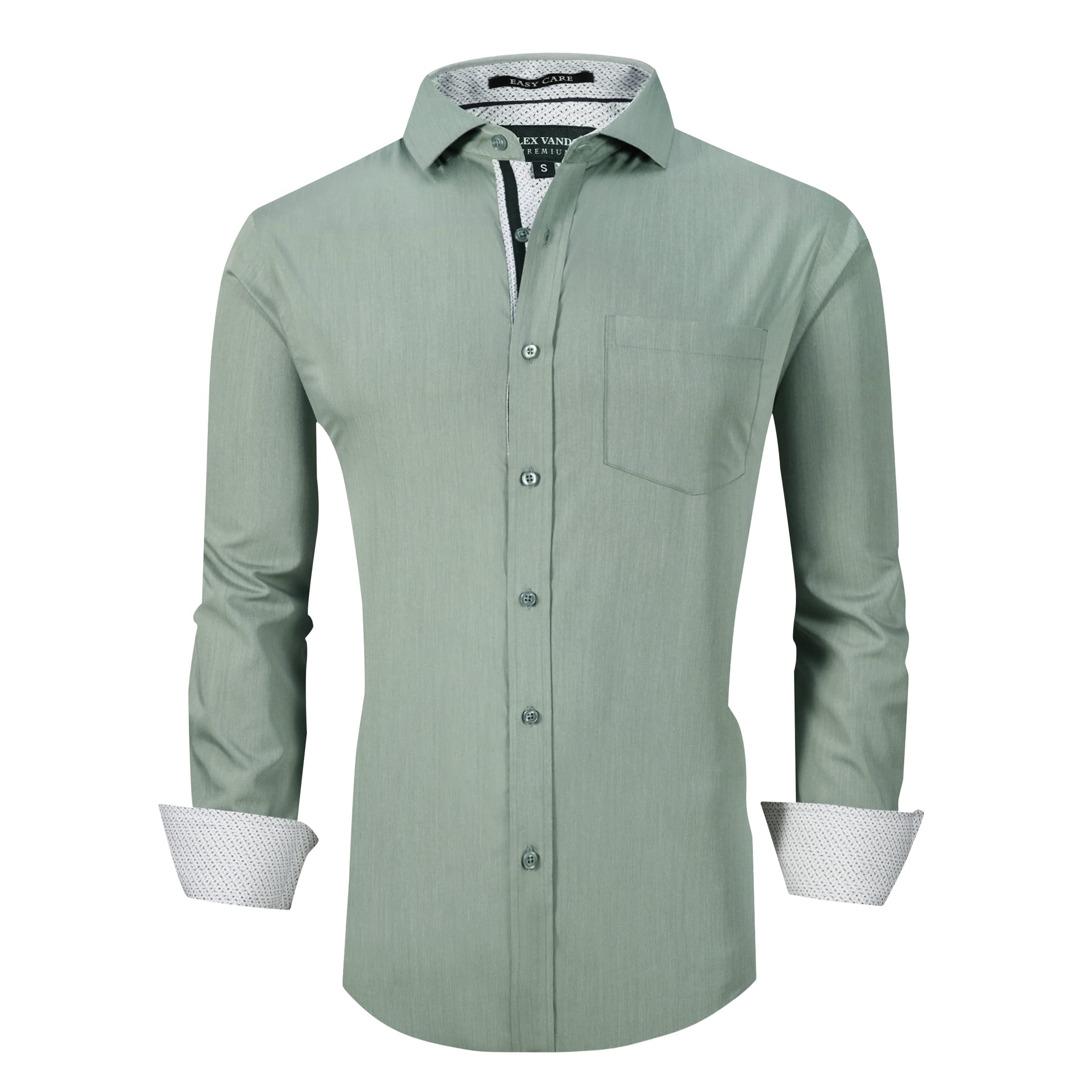 ALEX VANDO Mens Dress Shirts Wrinkle Free Regular Fit Stretch Rayon Button Down 