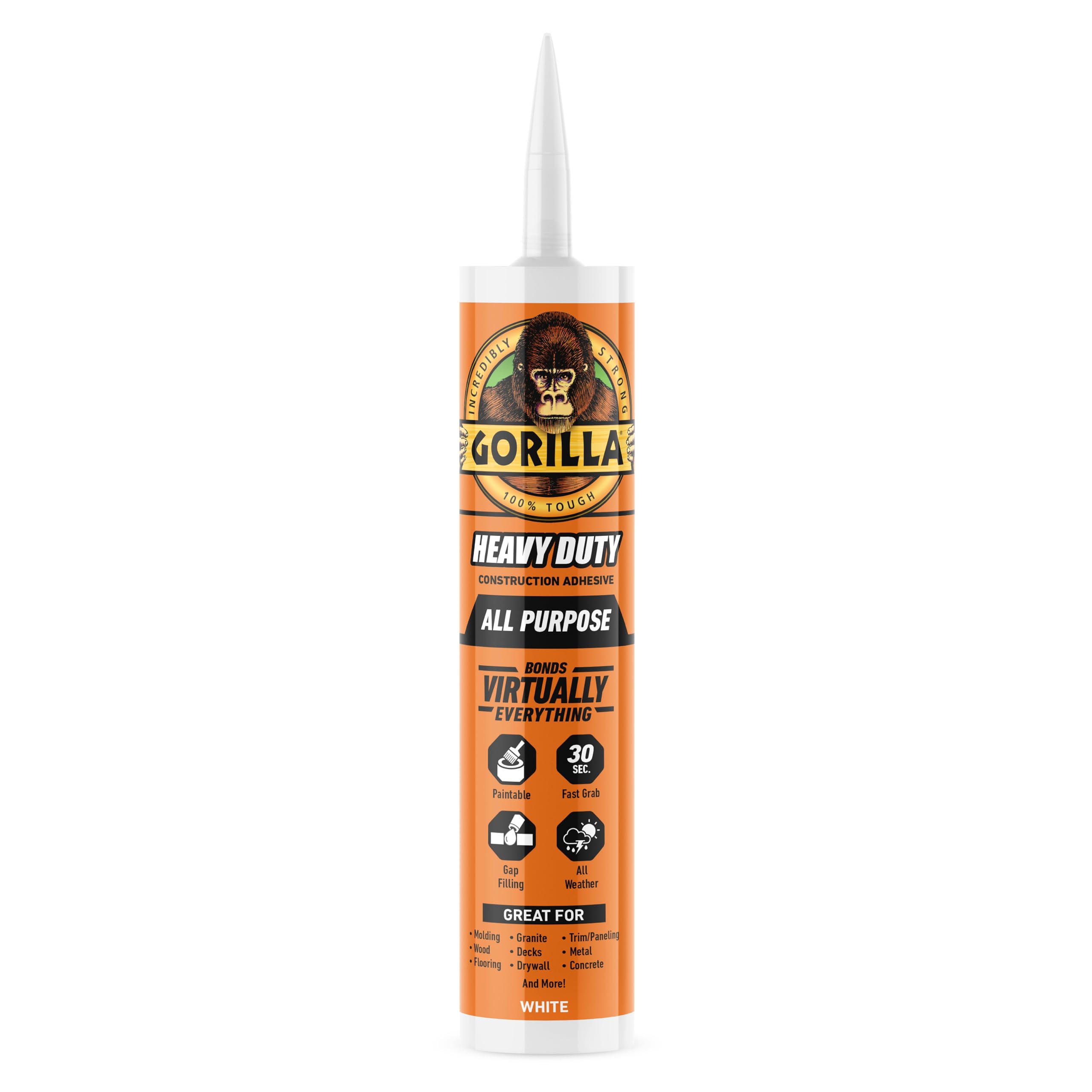 Gorilla Heavy Duty Construction Adhesive, All Weather, 9oz/266mL Cartridge | For