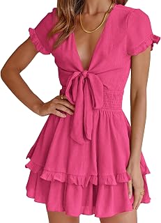 PRETTYGARDEN Summer Floral Dress for Women 2025 Casual Boho Short Sleeve Maxi Dresses V Neck Tiered Flowy Beach Sundress