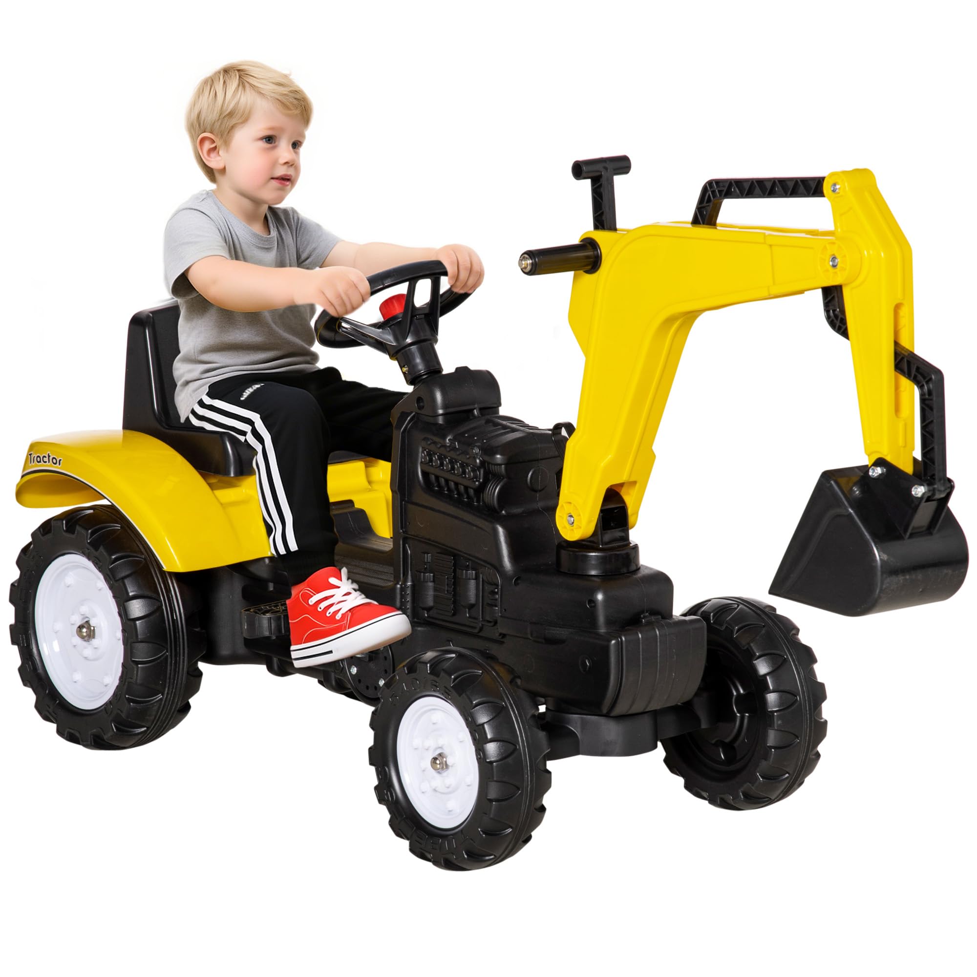 Aosom Kids Ride On Excavator Pedal Digger for Kids & Toddlers 3+ Yellow | Constr