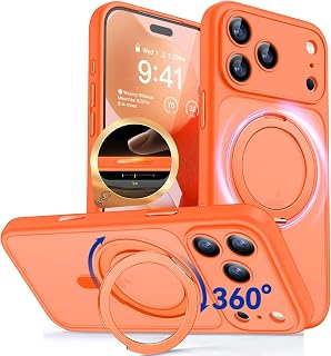 CANSHN Cover per iPhone 17 Pro Max(6.9"),[Camera Control] Supporto Magnetico Anello a 360°, [Protezione Completa Della Fotocamera], Custodia Traslucida Opaca Protettiva Sottile Antiurto,Arancione