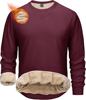 MAGCOMSEN Sudadera térmica con forro de sherpa para hombre, cuello redondo, cálida e informal para invierno